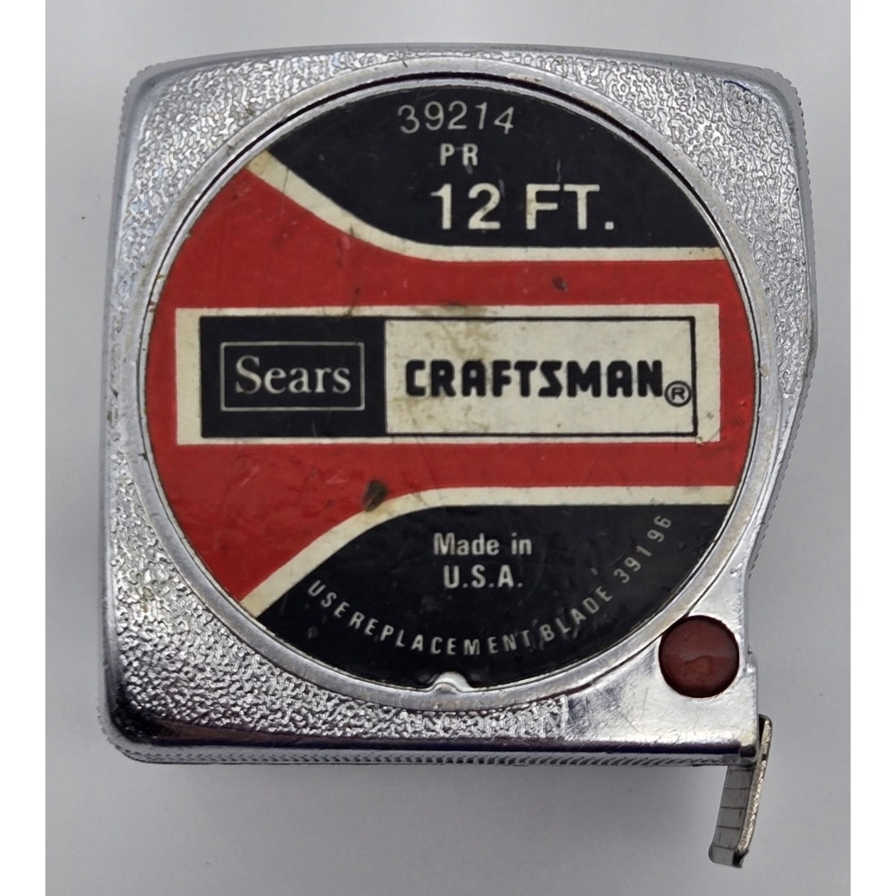 Vintage Sears Craftsman 12ft Tape Measure 39214 PR‎ Made in USA Red Button